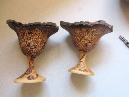 Samples of how the vase can be further decorated with <br>pyrography